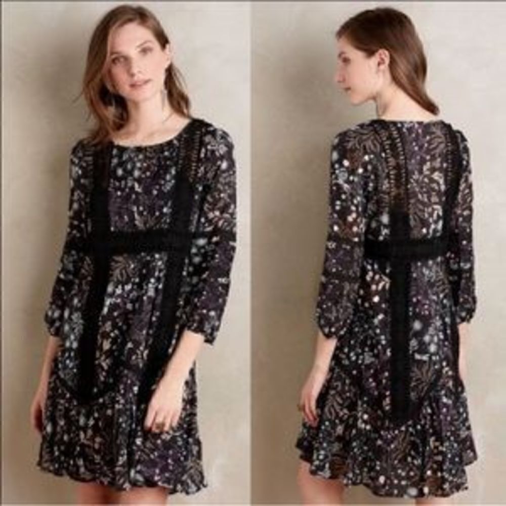 Anthropologie Moulinette Soeurs Kerstin Floral Dress Long Sleeve Sheer